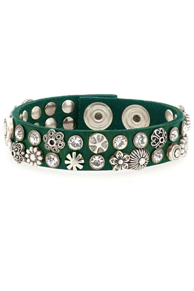 Браслет из зелёной кожи с заклёпками Campomaggi