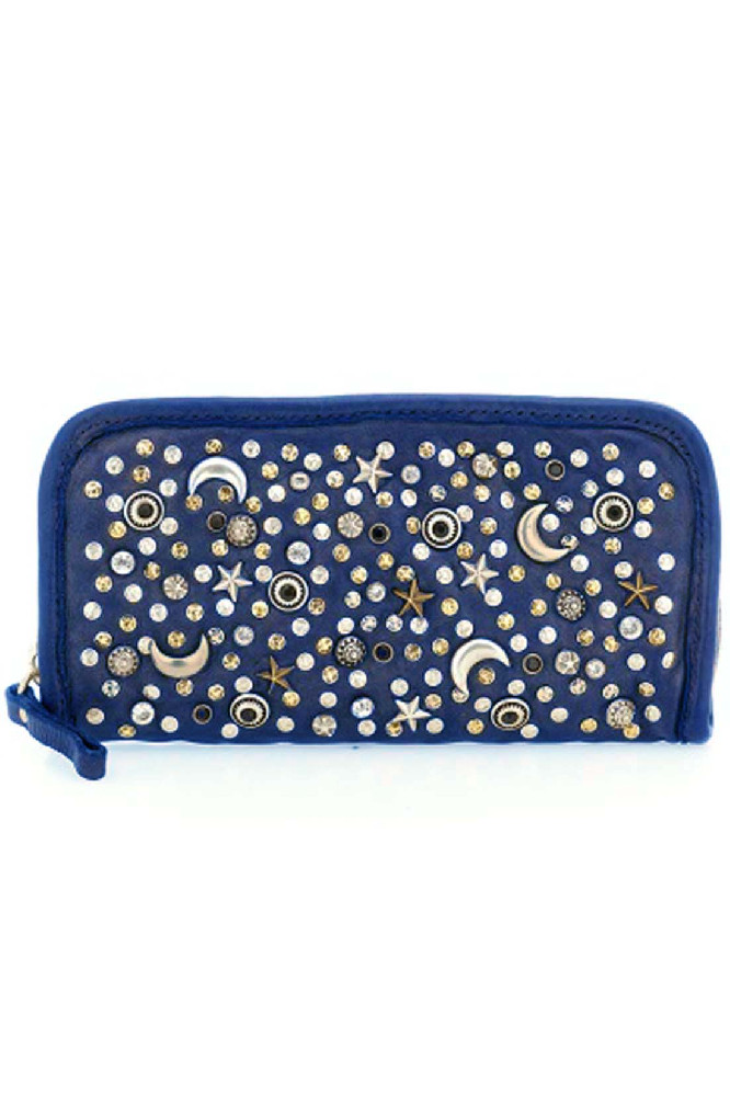 Синий кожаный клатч с заклёпками Campomaggi