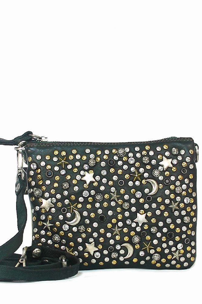 Кожаная зелёная сумка с заклёпками Campomaggi