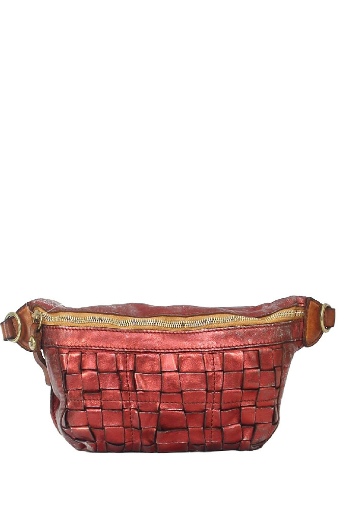 Красная поясная сумка из плетённой кожи Campomaggi