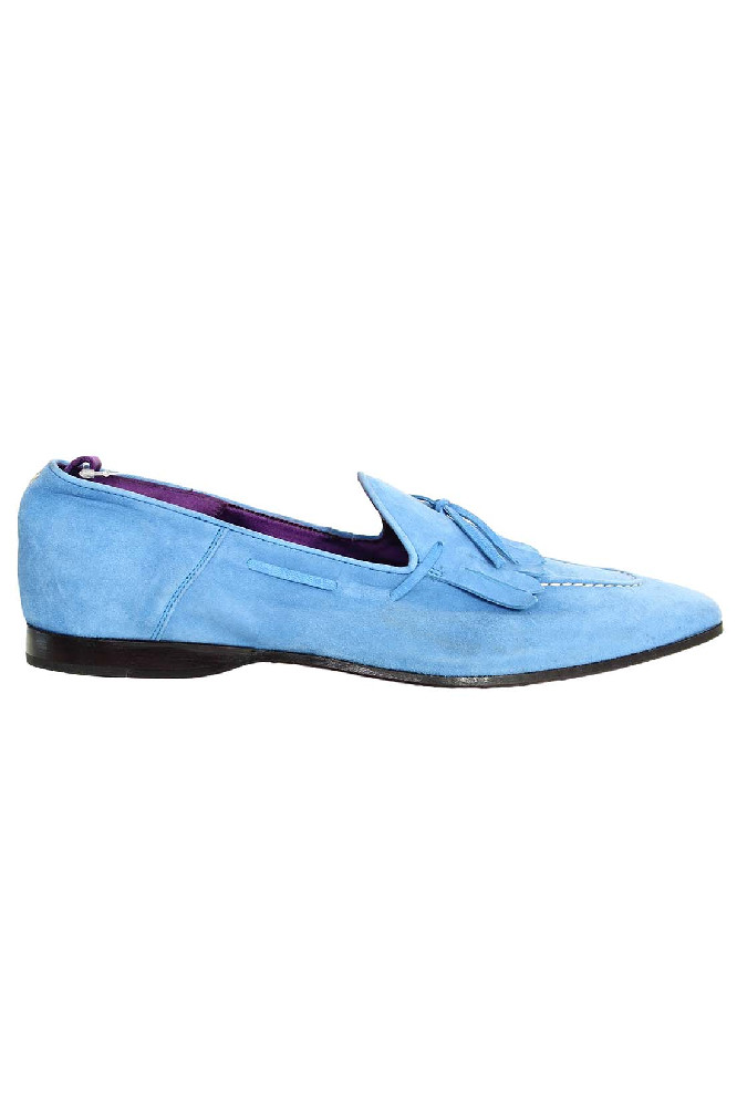 Замшевые голубые мужские мокасины Raparo